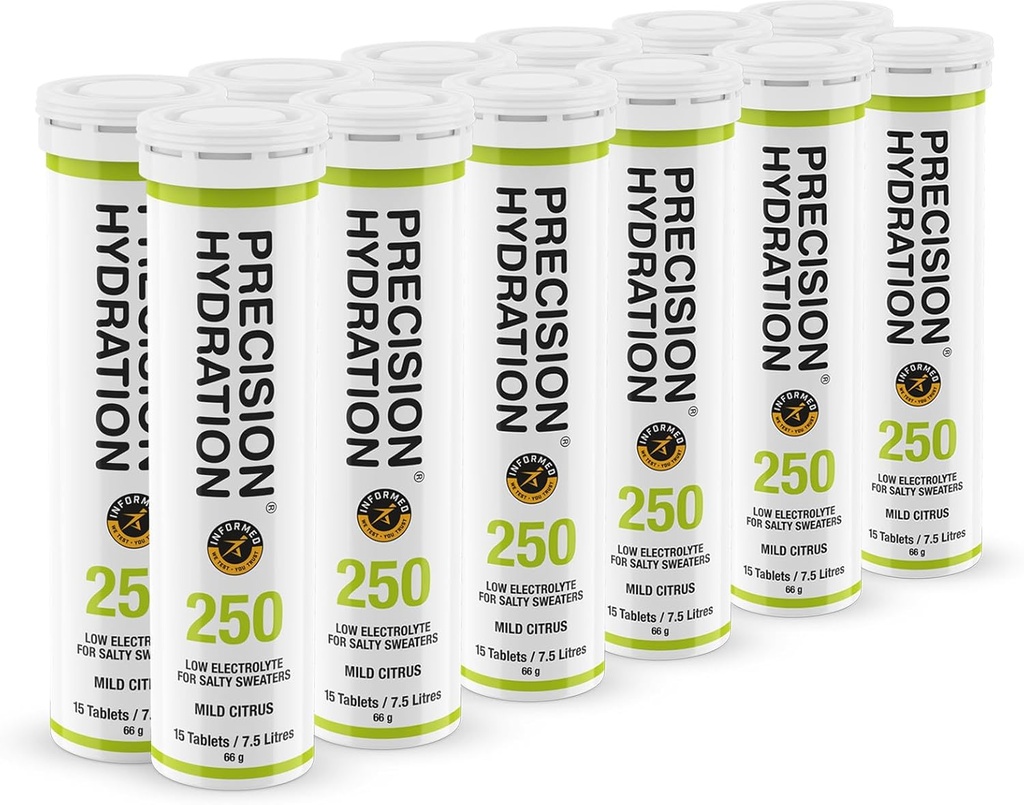 Precisie Hydration Electrolyte Drink - Multi Strength Bruisende Hydration Tablets - Low Calorie, Glutenvrij, Veganistisch/Vegetarisch Vriendelijk (12 Tubes, 250mg/L - Groene Tube)
