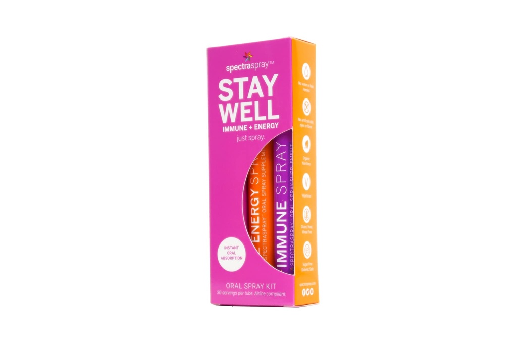 Spectraspray Reizen Wellness Blijf goed Kit - Immune Support & B12 Vitamine Oral Sprays Snelle Immunity Boost & actieve vorm van B12 voor herstel & energie, Vegan & Glutenvrij, 30 dagen aanvoer per spray