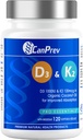CanPrev D3 & K2 Vitamins 120 Softgels, 120-Day Supply, 1000IU Vitamine D3 & 120mcg K2, ondersteunt sterke botten, tanden en hart Wellness, gemakkelijk te Absorb met biologische kokosolie, geen GGO, gluten, soja, zuivel