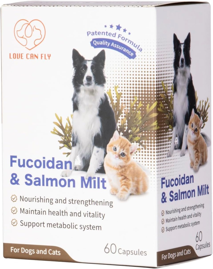 Hond en kat Immune en Blood Support Supplement - Fucoidan & Salmon Milt/Immune System Boost Revitaliseren en versterken - voeden voor optimale gezondheid en Vigor - 60 capsules