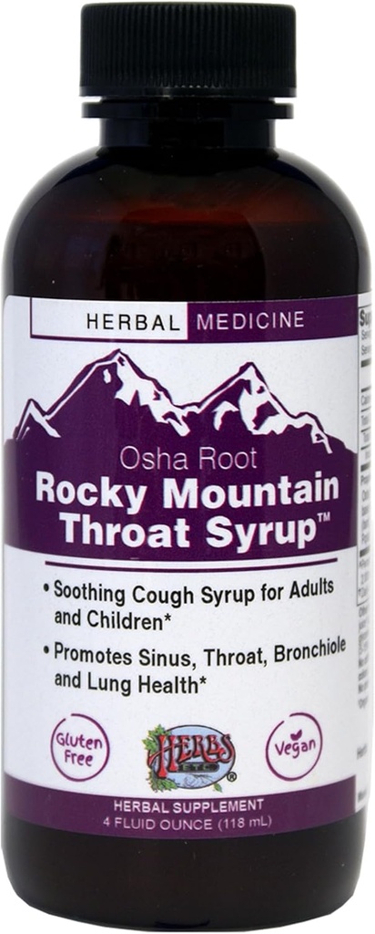 Kruiden Etc. Rocky Mountain Throat Syrup - Ondersteunt Throat Wellness - Verzachtende Long Health Support - Ondersteunt Sinus, Throat, Bronchiole & Lung Health - Glutenvrije & Vegan - 4 fl oz