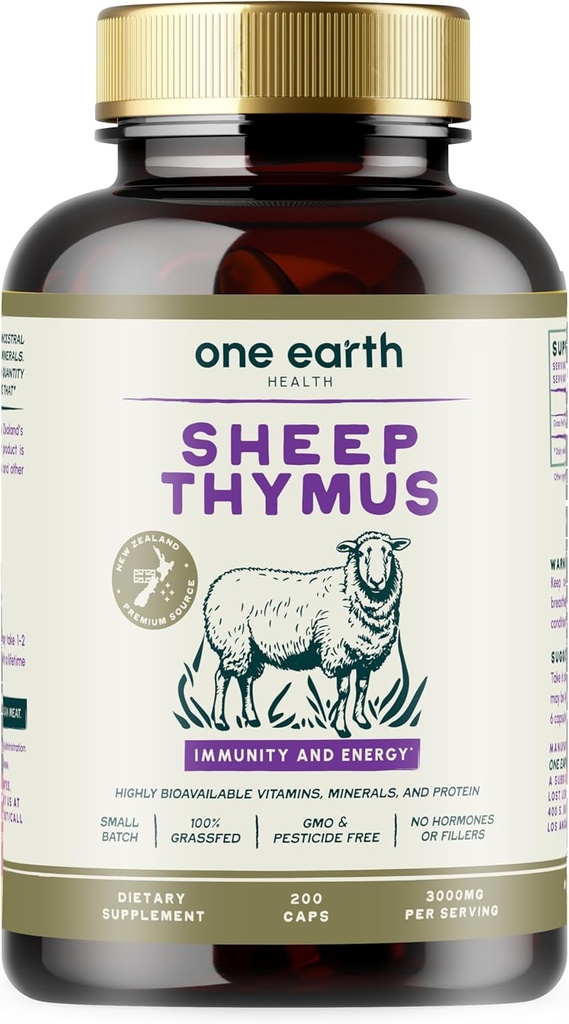 Een Aarde Gezondheid Gras Fed Thymus - Nieuw-Zeeland Bron Thymus. 3000mg per portie, 200 Tellen