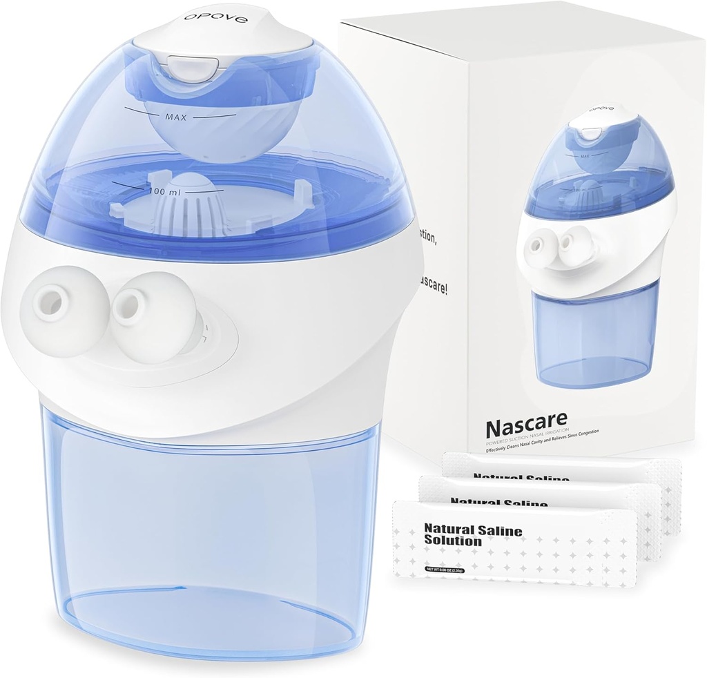 opove Nasal Irrigation System, Sinus Rinse Kit avec 1 Nez Cleaner et 15 Salt Packets, Auto-nettoyage et collecte automatique des déchets, Rechargeable Sinus Rinse Bouteille pour soulager le malaise nasal