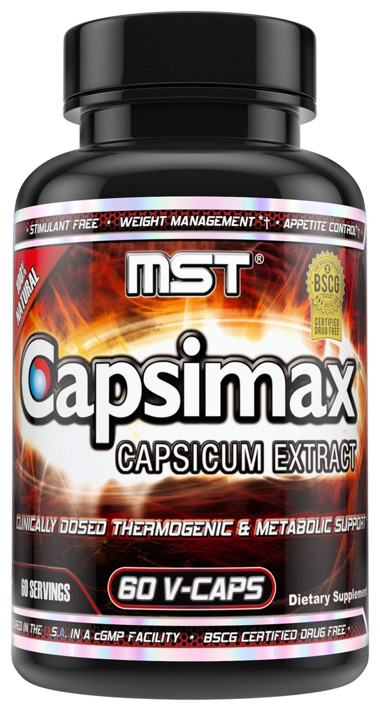 MST Capsimax Supplément 100 mg V Capsules, 60 portions Gestion du poids cliniquement dosée, Thermogénique, Contrôle de l'appétit, brûlure de calories, santé métabolique, sans stimulant.