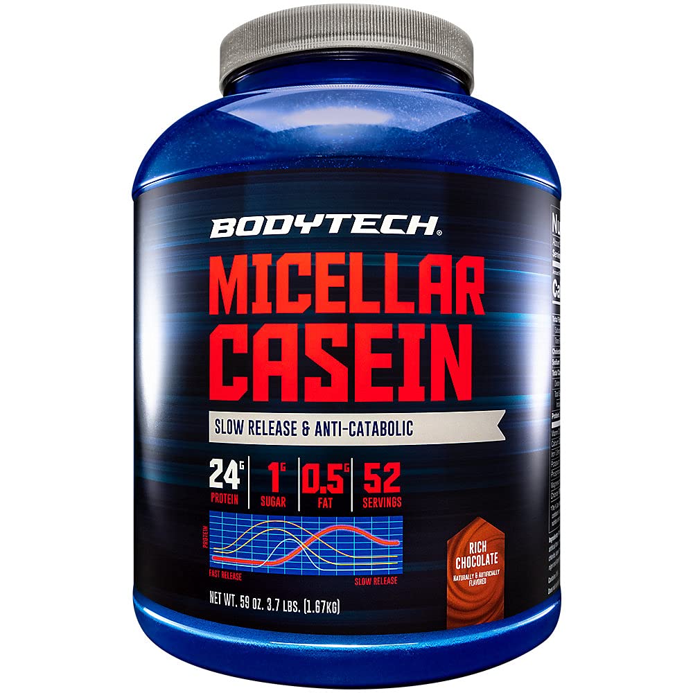BODYTECH en poudre de protéines de caséine Micellar, libération lente pour la récupération musculaire nocturne - 24 grammes de protéines par portion - Chocolat riche (4 livres)