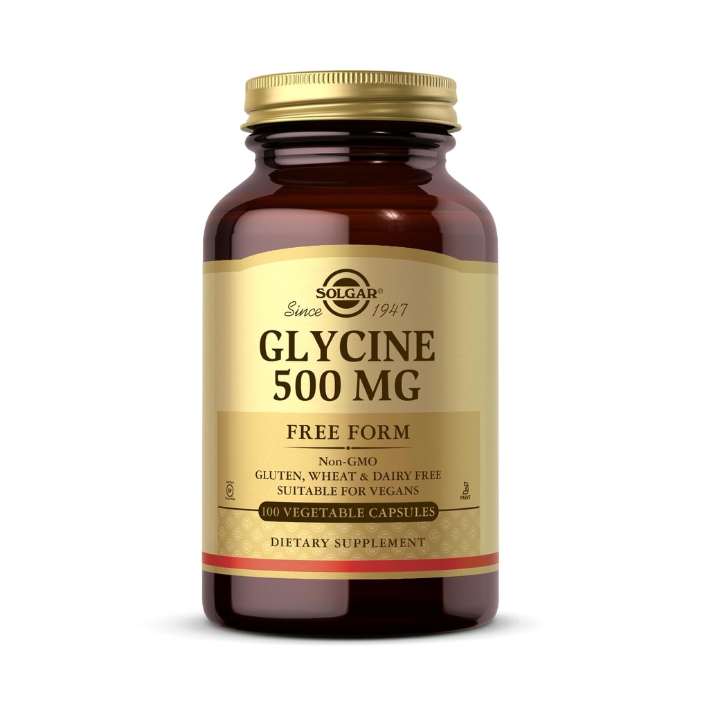 Solgar Glycine 500 mg - 100 capsules végétales - non-OGM, végétalien, sans gluten, sans laiterie, casher - 100 portions