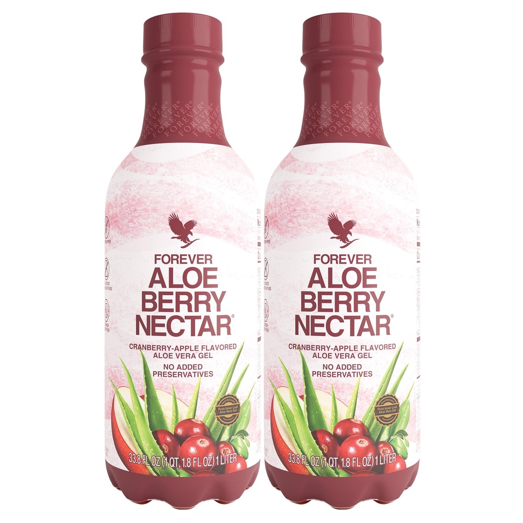 Forever Living - Aloë Berry Nectar - 90,7% Pure Aloë Vera Gel met veenbessen en appels - Geen conserveringsmiddelen - 1L (pakket van 2)