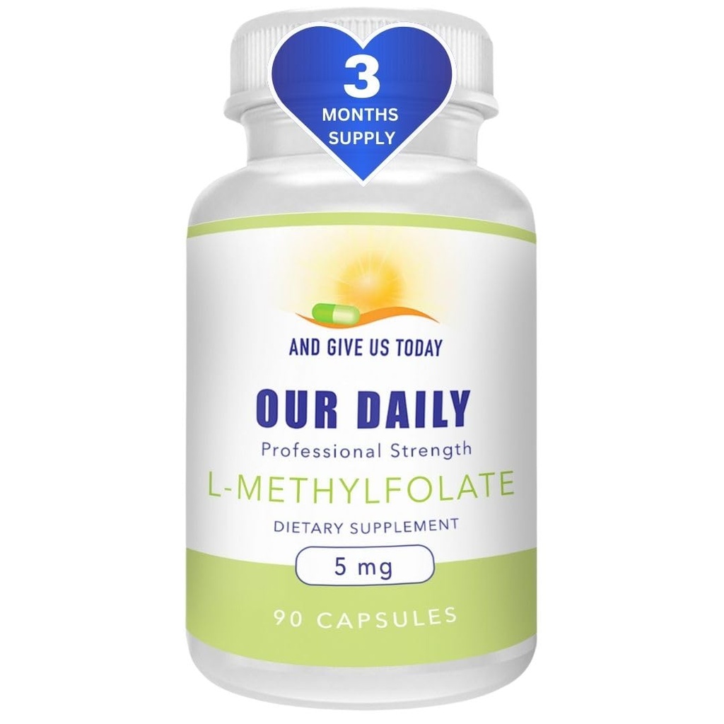 Onze Daily Vites L-Methylfolaat 5 mg / 5000 mcg Maximale sterkte Actieve Folaat, 5-MTHF, Filler Free, Glutenvrij, Niet-GMO, Vegetarische Capsules 90 Tellen (3 maanden levering)