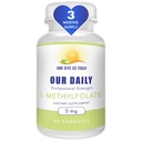Nos Vites quotidiens L-méthylfolate 5 mg / 5000 mcg Résistance maximale Folate actif, 5-MTHF, Sans remplissage, Sans gluten, sans OGM, Capsules végétariennes 90 Nombre (3 mois d'approvisionnement)