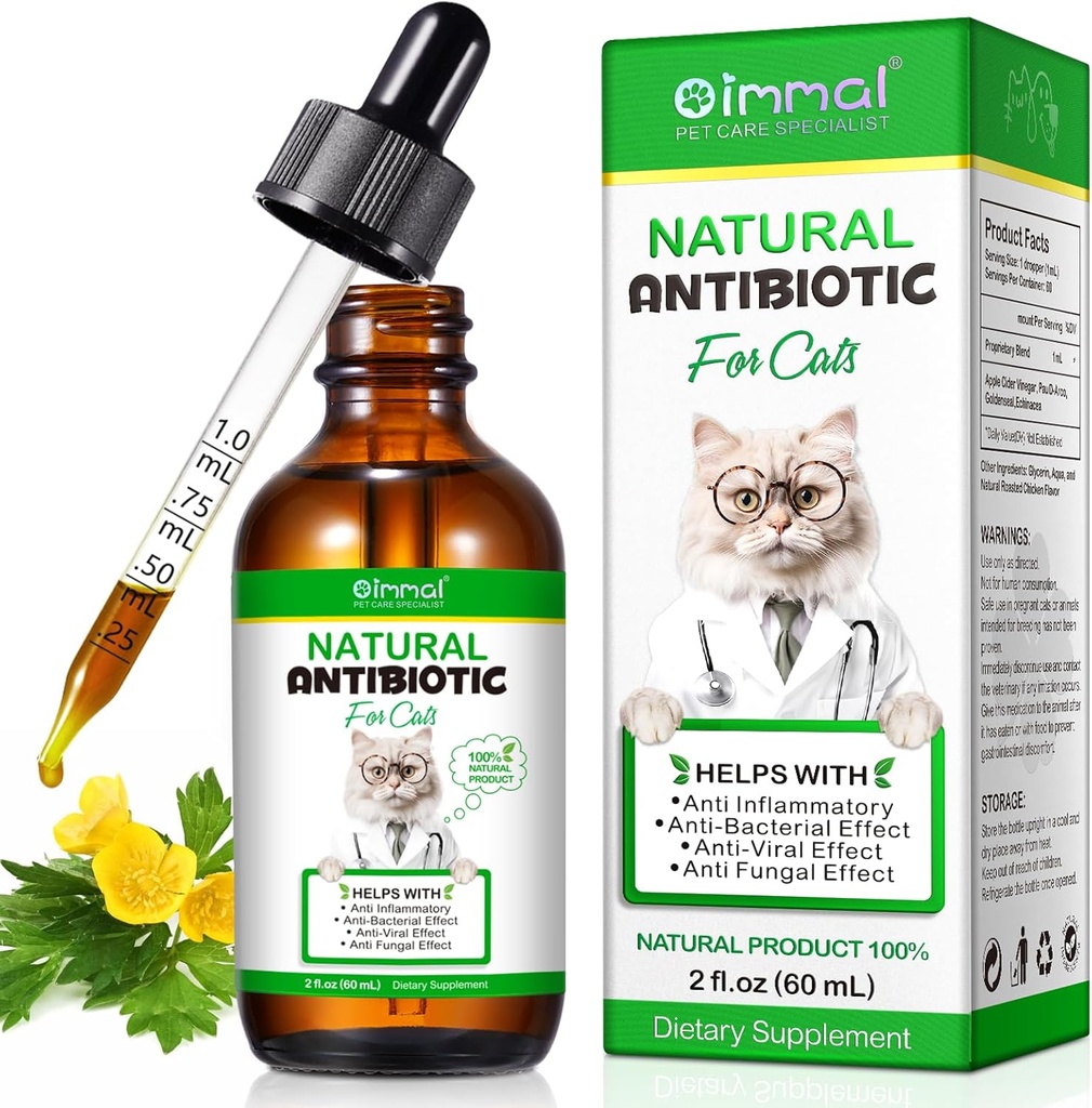 Antibiotica voor katten, Premium Cat Antibiotica Supplemen, Natuurlijke Antibiotica voor katten, Dierensupplementen, Cat Antibiotica Ondersteunt Immune & Katten Allergie Relief, Katten Multivitamine - 2 Fl Oz / 60ML