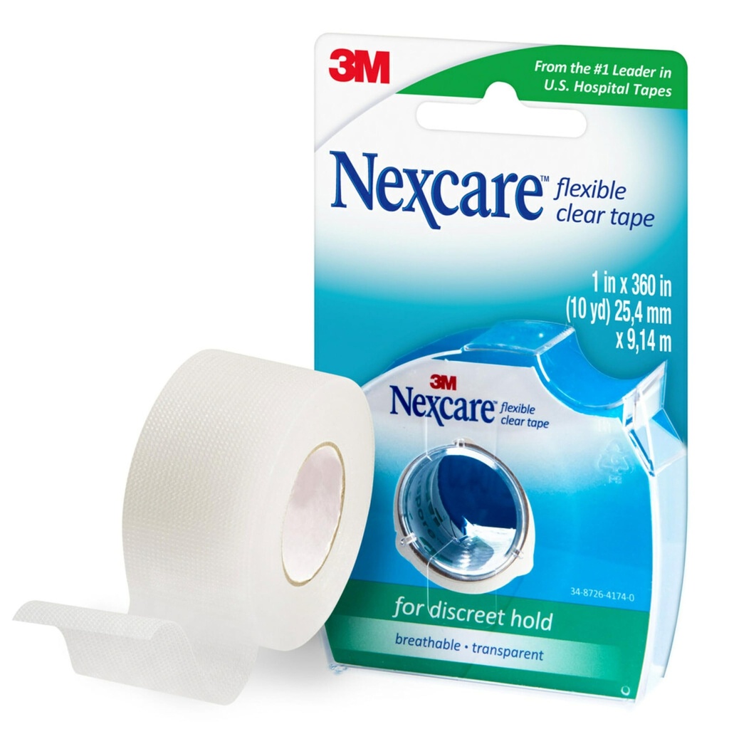 Nexcare Flexibele Clear Tape, Waterdichte Transparante Medische Tape, Beveiligt Jurken en Katheter Tubing - 1 In x 10 Yds, 1 Rol van Tape