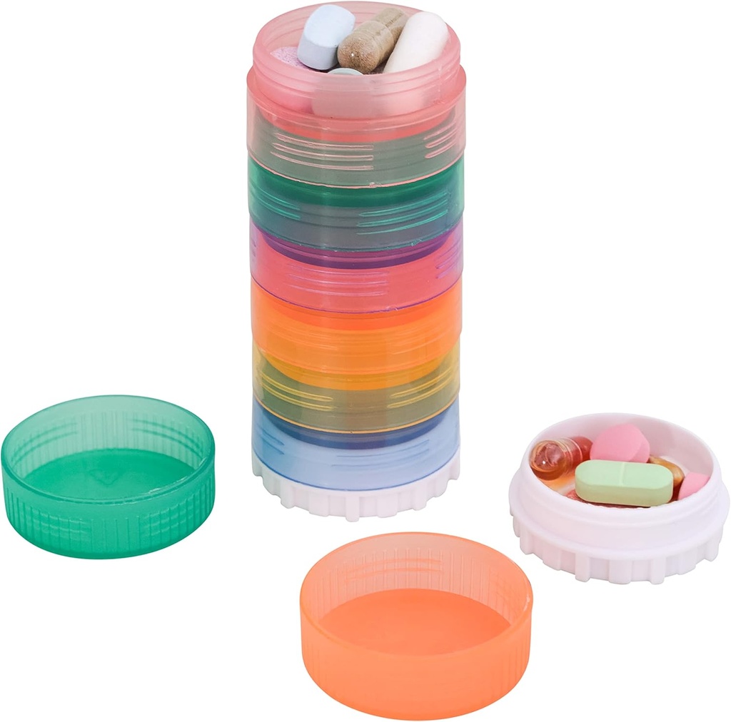 Draagbare 7-dagen Stapelbare pil Organisator met 2 deksels voor medicijnen, vitamines en supplementen die kunnen worden bevestigd aan magnetische kalender. Perfect voor reizen of thuisgebruik.