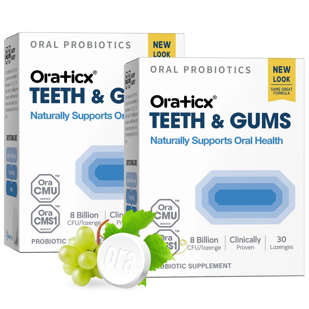 OraTicx Dents et gencives Probiotiques oraux, 8 milliards CFU - Soutient naturellement la santé buccodentaire, la respiration fraîche et l'immunité, Supplément probiotique dentaire, Saveur de raisin 30 Lozenges 2-Pack