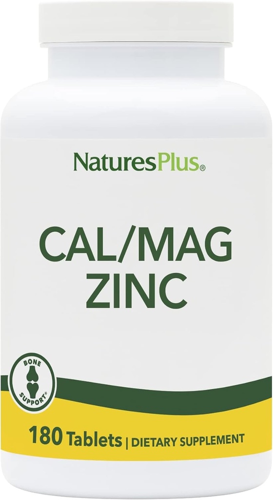NaturesPlus Cal/Mag/Zinc - 1.000 mg Calcium, 500 mg Magnesium, 75 mg Zink - 180 Vegetarische tabletten - Multi Mineral Supplement, Ondersteunt Bone, Heart & Immune Health - Glutenvrije - 45 porties