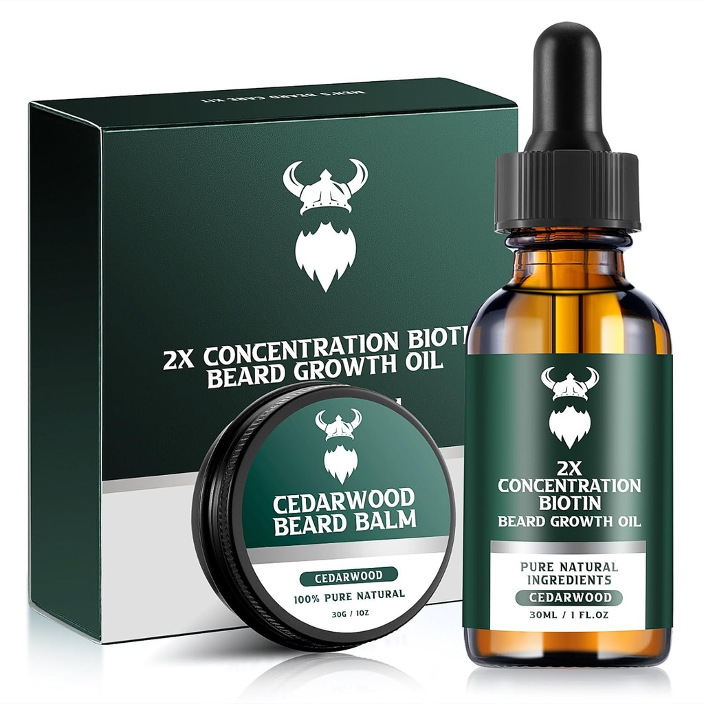 Baardgroei Kit - 2X Concentratie Biotine voor mannen, Natuurlijke Argan, Jojoba Olie en Vitaminen (Cedarwood)