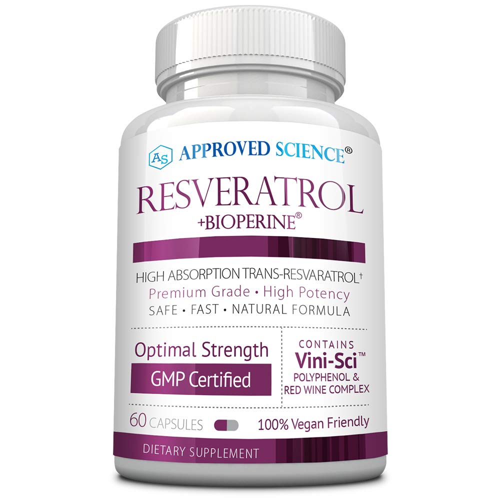 Goedgekeurde Science® Resveratrol - 1000 mg Trans Resveratrol - 250 mg polyfenol - 98% zuiverheidsniveau - Inclusief Bioperine® - 60 Vegan Friendly Capsules - 1 fles