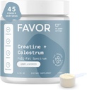 Favor Creatine en Bovine Colostrum Powder - Creatine Monohydraat Cow Colostrum Supplement, Hoge Immunoglobuline IgG, Strength, Muscle Recovery en Gut Health voor mannen en vrouwen, 45 Serves, Unflavored