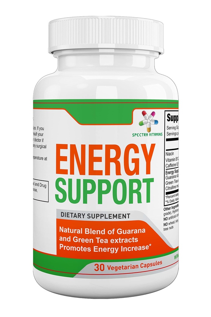Spectra Vitaminen Natuurlijke Energie Ondersteuning 30 Capsules - Guarana Capsules - Vitamine B12 - Guarana en Groene Thee Extracten - Citrulline Energie Supplementen met Natuurlijke Energie Booster