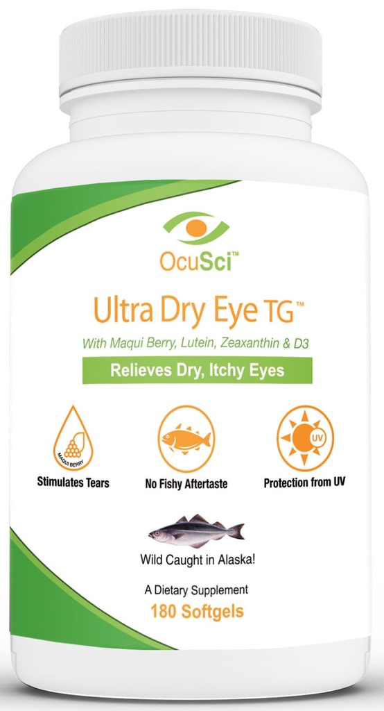 Geformuleerd om Dry, Itchy Eyes - 1700mg triglyceride Omega-3 + EPA & DHA, Lutein,Zeaxanthine, B12, D3-60 Servings (Ultra Dry Eye, UDETG - 2 maand)