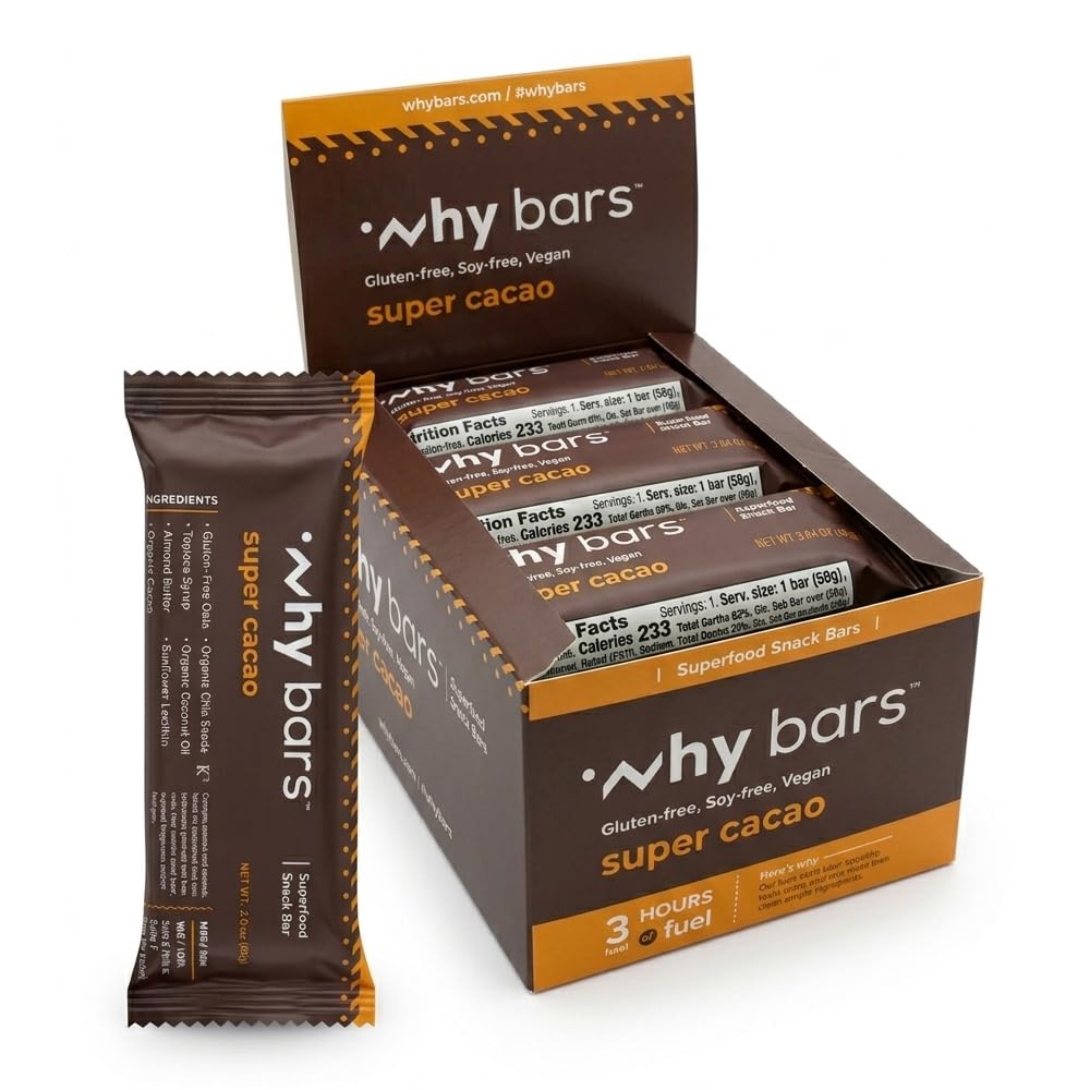 Proteïnerepen, Super Cacao, 2.04 Ounce Bars (pakket van 12 proteïnerepen) - Proteïnereep Superfood, Glutenvrij, Niet GGO, Biologisch, Veganistisch, Eenvoudige ingrediënten