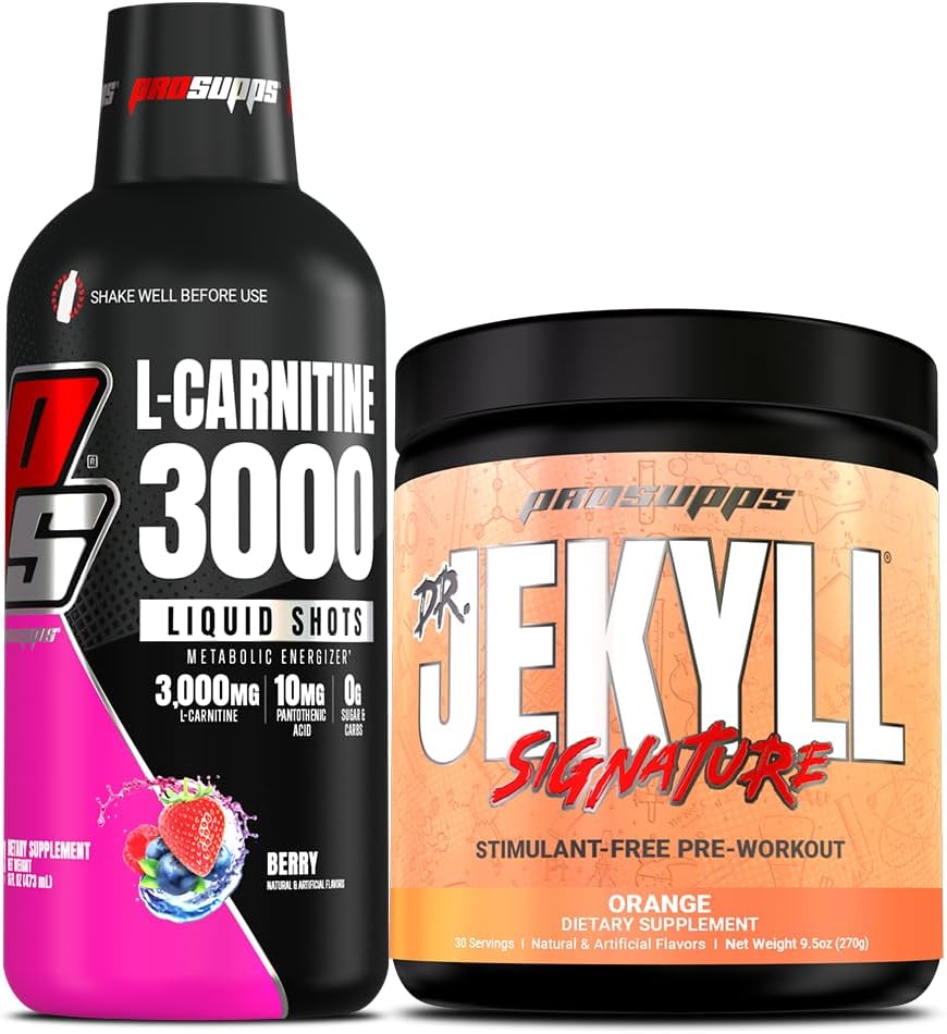 PROSUPPS L-Carnitine 3000 Stimulant Gratis Liquid Shots (31 Servings, Berry) en Mr. Hyde Signature Series Pre-workout Energy Powdered Drink (30 Servings, Orange) Bundel