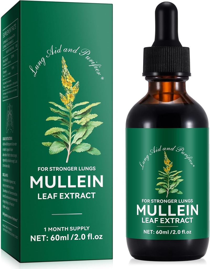 Extrait de feuille de Mullein générique - Aid et purificateur pulmonaire - Soutien respiratoire et nettoyage doux du poumon - Respiration saine - Naturel et sûr - Absorption rapide - Végétarien - 60ml, 1 mois d'approvisionnement