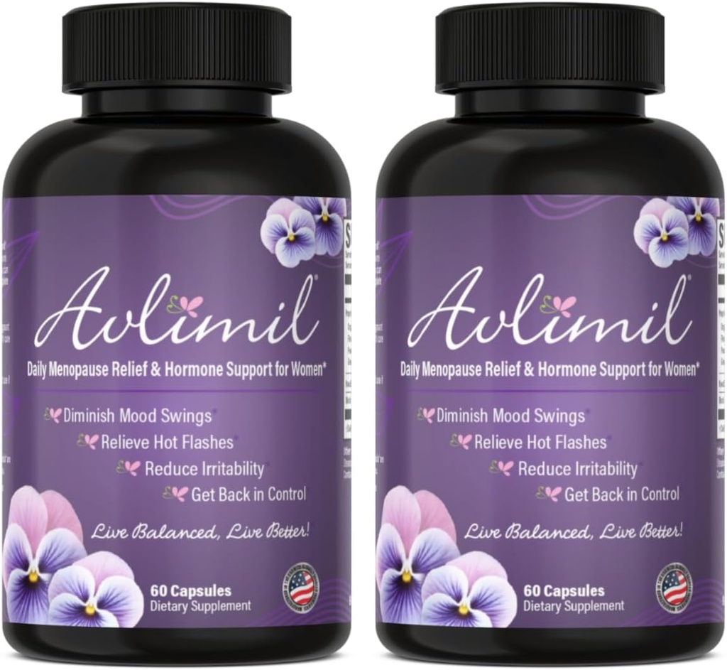 Avlimil® Hormone Balance & Menopause | Relief from Mood Swings, Hot Flashes, Night Sweats and Irritability - Isoflavones, Black Cohosh, Raspberry, Valerian, Sage, Red Clover, Lemon Balm - 2 Month