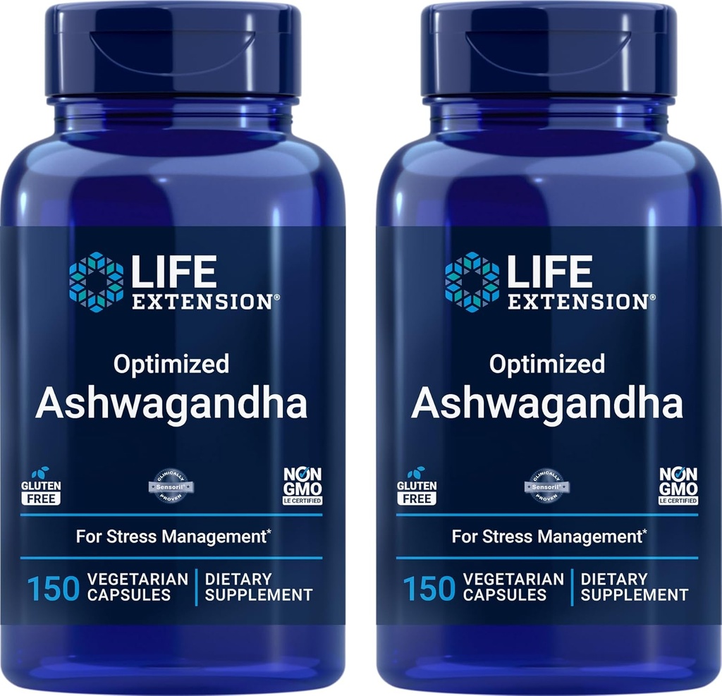 Levensverlenging Geoptimaliseerd Ashwagandha, 150 Veg Caps (verpakking van 2) - Non-GMO, Glutenvrij, Vegetarische Capsules