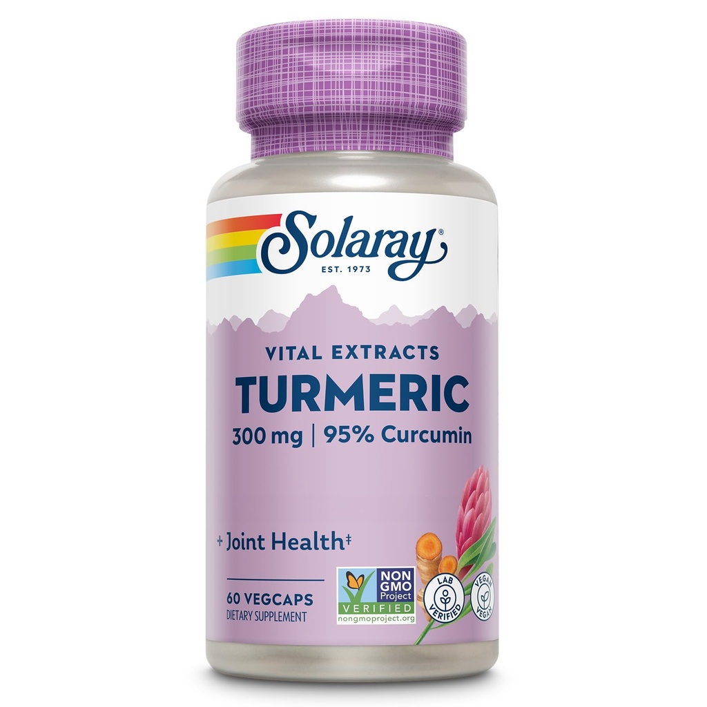 SOLARAY Kurkuma supplement 300 mg - Kurkumawortelextract met 95% Curcuma - Joint Support Supplement for Joint Health and Comfort - Non-GMO, Veganistan, Glutenvrij, 60 dagen garantie, 60 porties
