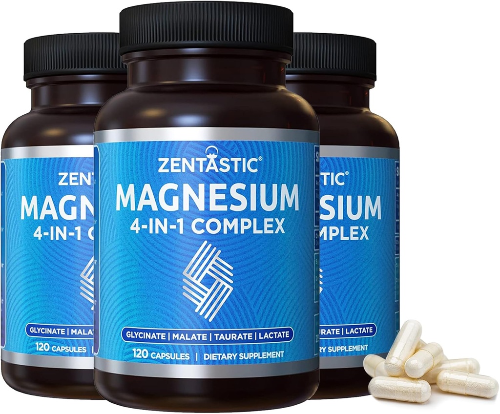 Zentastic Magnesium Complex - 360 Capsules - Chelated Magnesium Glycinate, Malate, Taurate & Lactate - Ondersteuning van botten, spieren