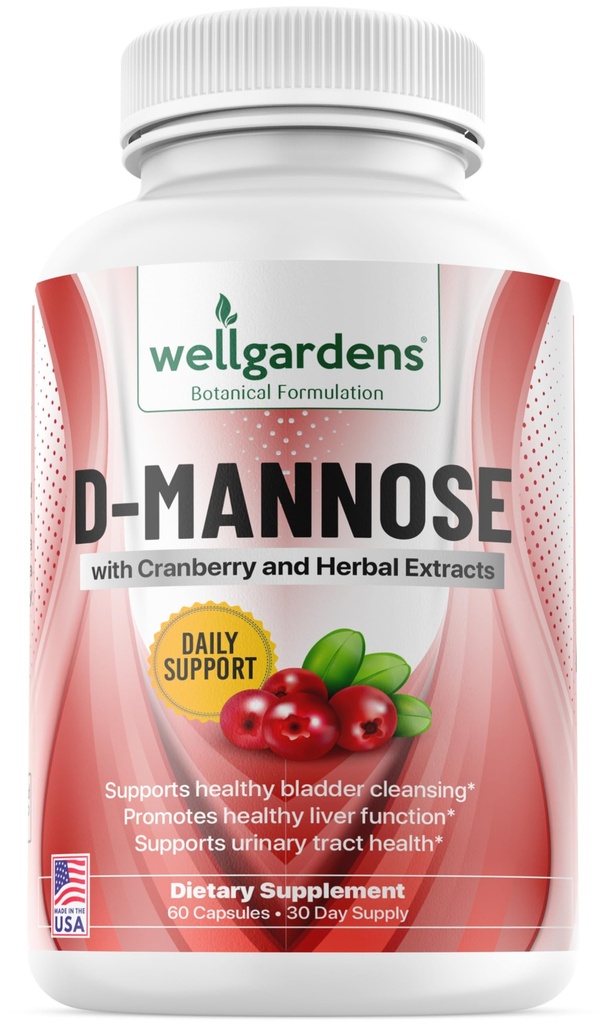100% Pure D-Mannose met Cranberry Extract - helpt reinigen onzuiverheden, natuurlijke urinetrek gezondheid, lever en blaas Ondersteuning Capsules, Non-GMO