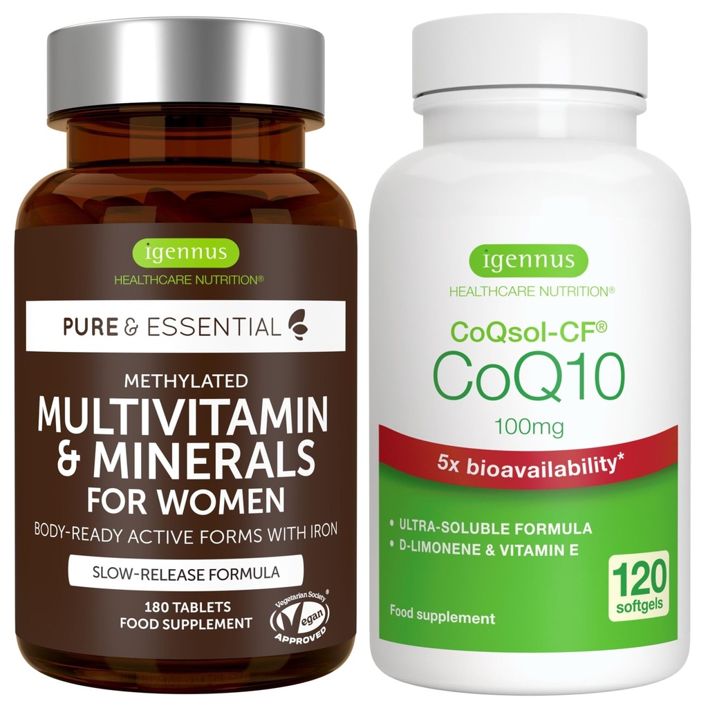 Multivitamine & mineralen voor vrouwen + hoge absorptie CoQ10 100mg 120 Softgels Energy Bundle, Sustained Release Advanced Multivitamine + CoQ10 met vitamine E & D-Limonene, door Igennus