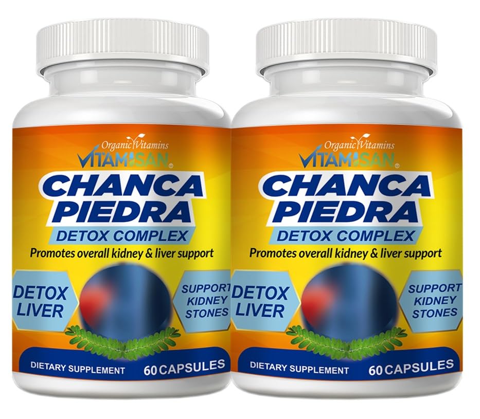 VITAMISAN 2 Chanca Piedra Stone Breaker Extract 1000mg Péruvien Gallstones Foie Rein Support 120 Capsules Total 2 Bouteilles Flush Impuretés Supplément nettoyant