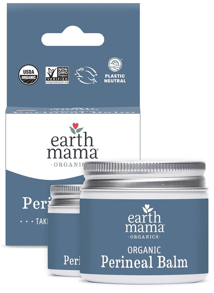 Baume périnéal biologique Terre Mama Refroidissement naturel Salve à base de plantes pour la grossesse et le soulagement postpartum avec la sorcière Hazel & Calendula, soins essentiels féminins, pas de benzocaine ou de butane, 2-Oz (2-Pack)