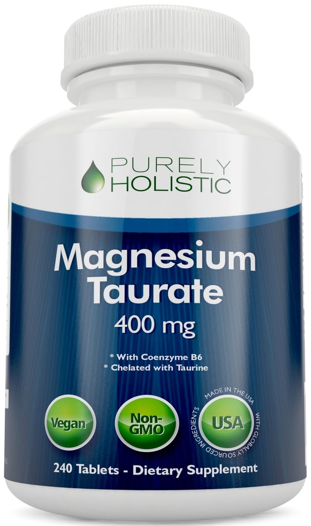 Magnesium Taurate 400 mg tabletten - gecheleerde magnesium met taurine en co-enzym B6 - hoge absorptiecomplex voor cardiovasculaire gezondheid, spier- en zenuwfunctie - 240 Vegan tabletten