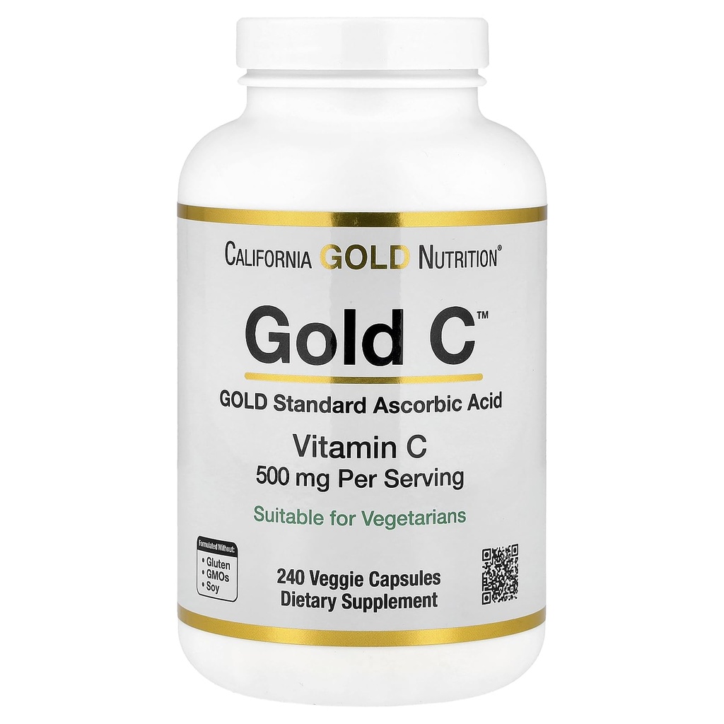 California Gold Nutrition Gold C USP Grade Vitamine C Supplement - Immune Support & Saisonnier Wellness - Végétarien Friendly - Sans gluten, sans OGM - 500 mg - 240 Capsules de Veggie