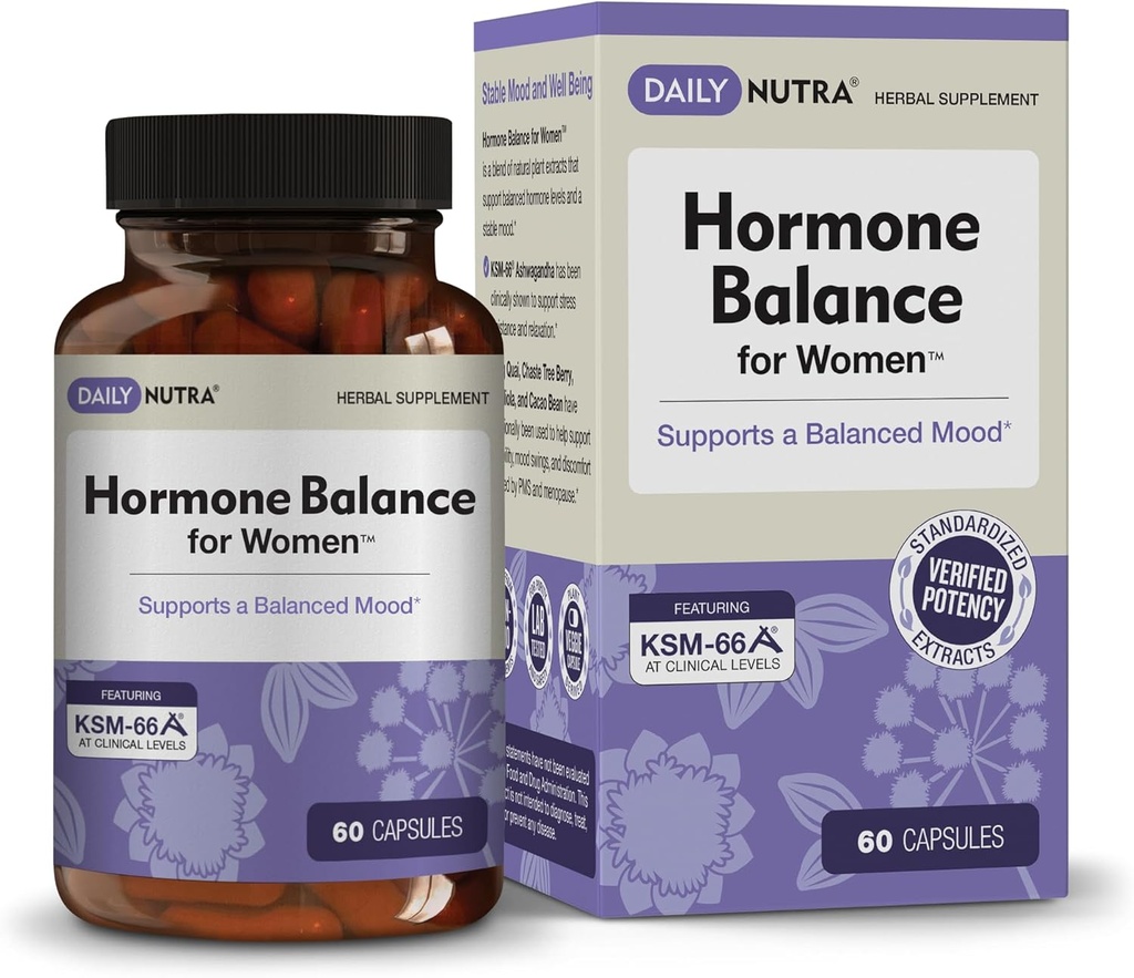 Hormone Balance - Vrouwen serotonine supplement - KSM-66 Ashwagandha, Dong Quai, Chaste Tree Berry, Rhodiola, & Cocoa Bean Extracts - voor vrouwelijke hormonen, PMS, Menopauze (60 capsules)