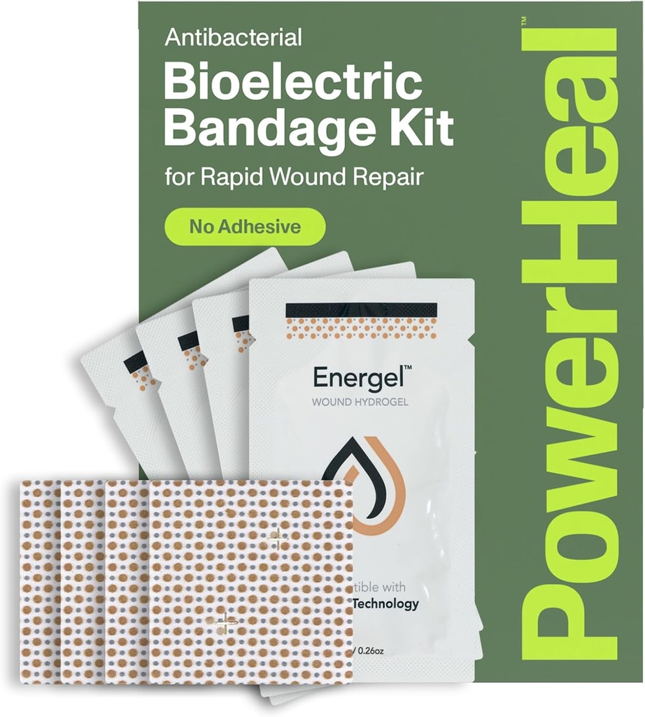 PowerHeal Bio-elektrische Bandage Kit voor wondverzorging en het genezen van een enkele laag geen kleefstof Inclusief Wond Hydrogel, kan worden geknipt om te passen voor snijwonden, schaafwonden, blisters, brandwonden 
