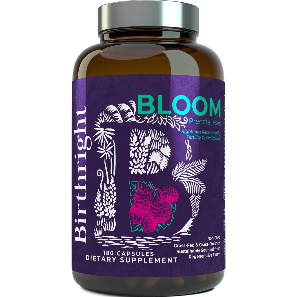 Geboorterecht Complete Prenatale Supplement voor foetale ontwikkeling... Folate, Choline + DHA, van Grass Fed Lever, Vis Eieren, Colostrum, Bone Marrow, met alle natuurlijke kruiden Blend Bloom
