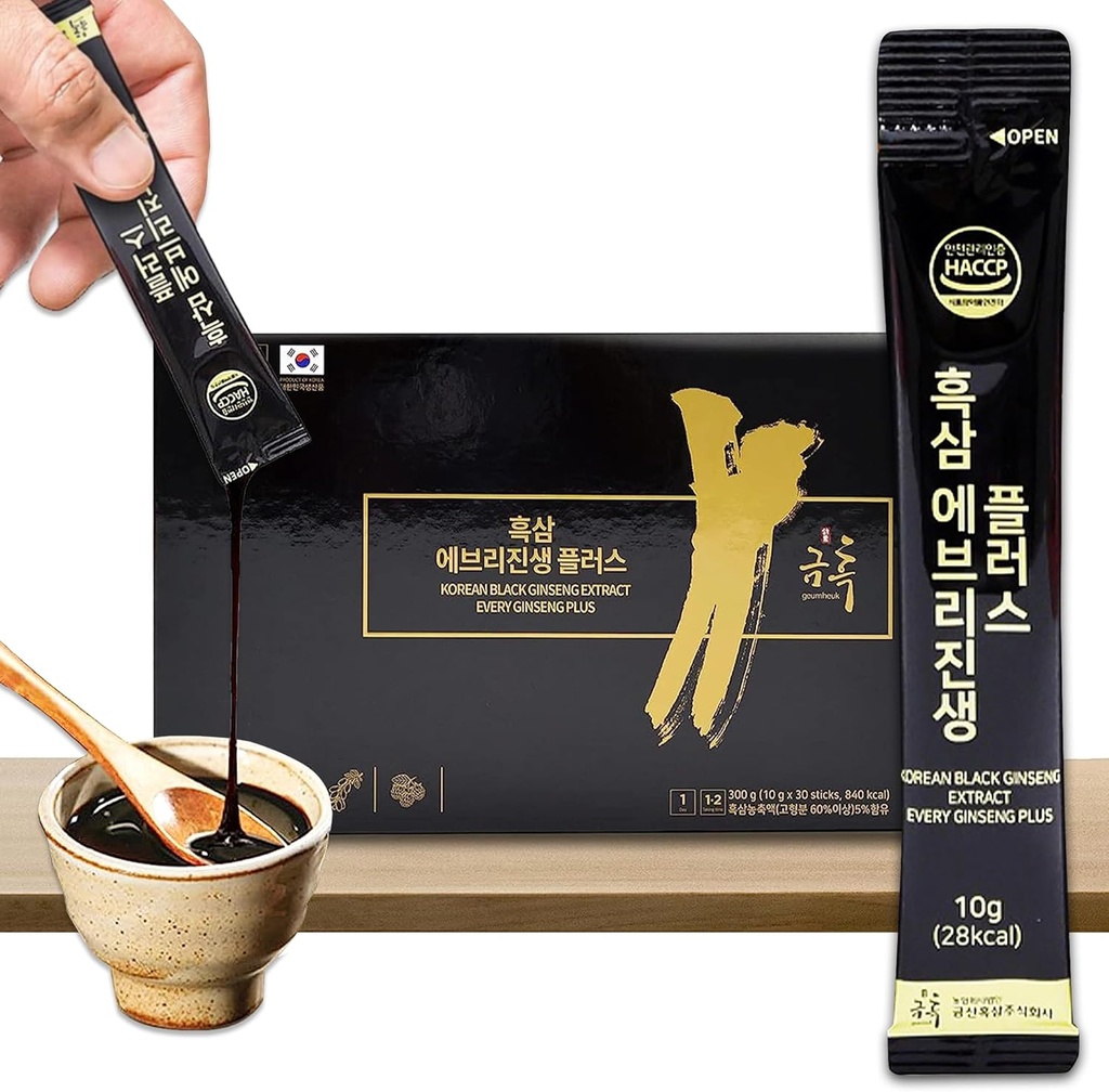 GeumHeuk Korean Black Ginseng Extract Every Ginseng Plus. 10g X 30 Stick zakken. Immuunondersteuning, energiebooster, vermoeidheidsherstel, geestelijke prestaties. Gepatenteerde methode.
