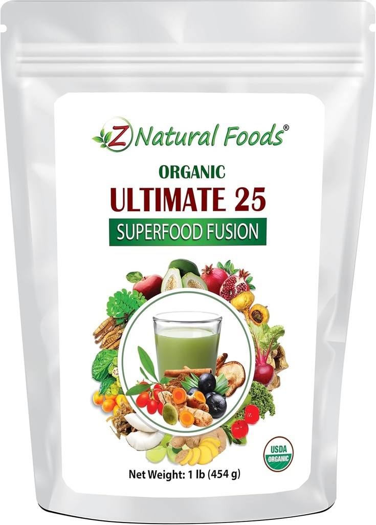 Z Aliments naturels Organic Ultimate 25 Superfood Fusion Blend, Superfood Supplément poudre, biologique, végétalien et non-OGM, 1 lbs