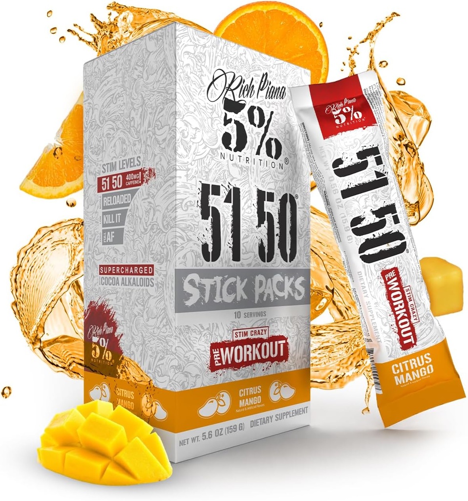 5% Voeding Rijke Piana 5150 Hoge Stim Pre-Workout Poeder Paketten Extreme Energy, Focus, Pumps & Endurance 