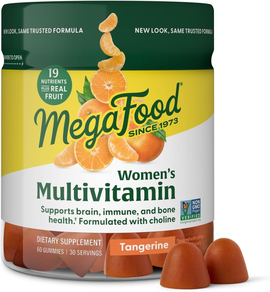 MegaFood Women's Multi - Multivitamine voor vrouwen - Gummy Vitamines - Vitamine C, Vitamine D, Zink, Vitamine B12 & Choline - Immune Support & Bone Health - Vegetarisch - Tangerine - 60 Gummies (30 Servings)