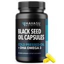 Zwarte zaadolie met DHA-supplement voor hersenen Gezondheid en cognitie - koud geperste zwarte komijnzaadolie en DHA Omega 3-60 vloeibare capsules, Unflavored, Vegan, Non-GMO, en Glutenvrije - 1 maand levering