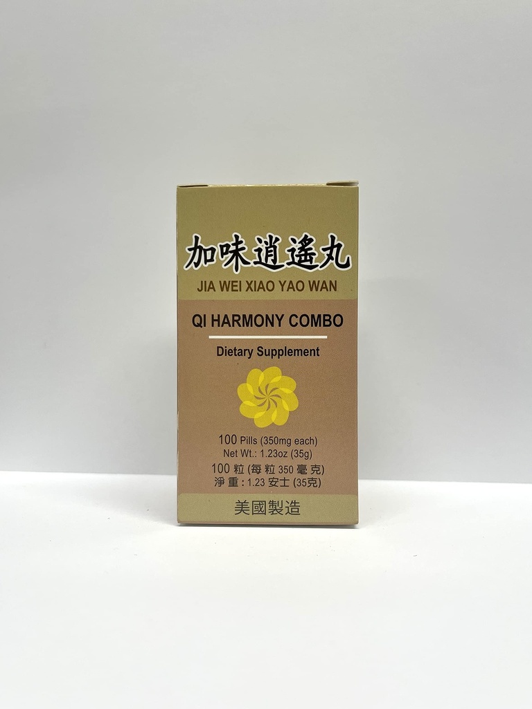 Qi Harmony Combo - Jia Wei Xiao Yao Wan Herbal Supplement Helpt tegen prikkelbaarheid, vermoeidheid, abnormaal zweten 350mg 100 pillen Made in USA