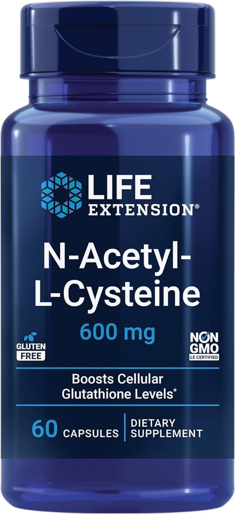 Levensverlenging N-Acetyl-L-Cysteine (NAC), Immuun, Ademhalingsstelsel, Lever Gezondheid, NAC 600 mg, Krachtige antioxidant Ondersteuning, Free-radicals, Gemakkelijk te absorberen, 60 Capsules