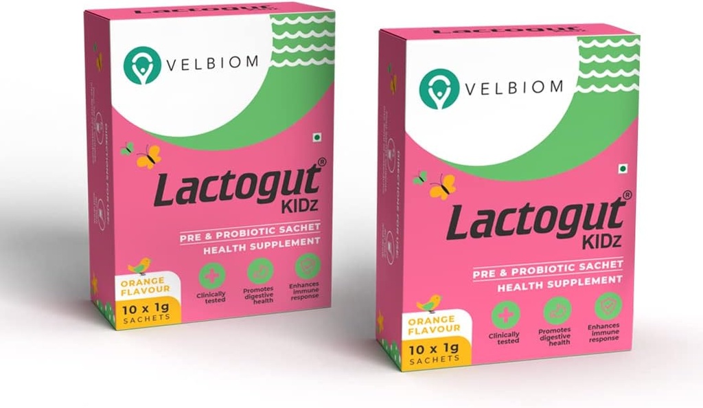 Lactogut Kidz Probiotica Poeder voor kinderen Eenvoudig te consumeren Probiotica voor kinderen Gut Health, Algemene Wellness en Immuniteit Vegan klinisch bewezen - Pack 2
