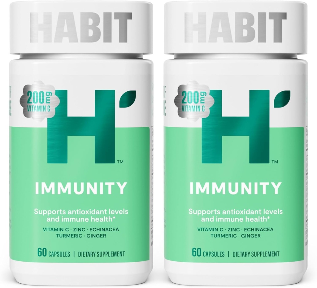 Habit Immunity Supplement 2 Pack (120 capsules) - New Look, Echinacea, Elderberry, Turmeric, Zink Blend to Support Immune Health and Antioxidant Levels, Vegan, Non-GMO
