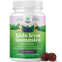 Gummies de fer pour enfants - Suppléments de fer pour les enfants avec douceur pour une immunité et une énergie plus fortes - Vitamine B12, Folate et vitamine C Gummies - OGM végétalien et sans gluten pour les tout-petits - 90 Compte