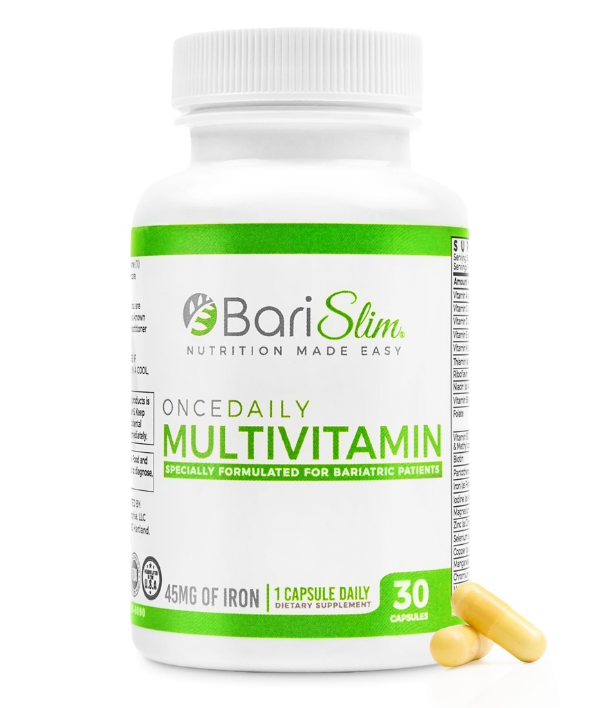 BariSlim une fois par jour Capsule de multivitamine bariatrique - 45mg de fer - Vitamine bariatrique et supplément pour la chirurgie bariatrique post-opératoire, y compris le pont gastrique et la Manche gastrique